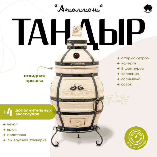 Набор "Эконом": Тандыр "Аполлон" с откидной крышкой, с термометром + аксессуары